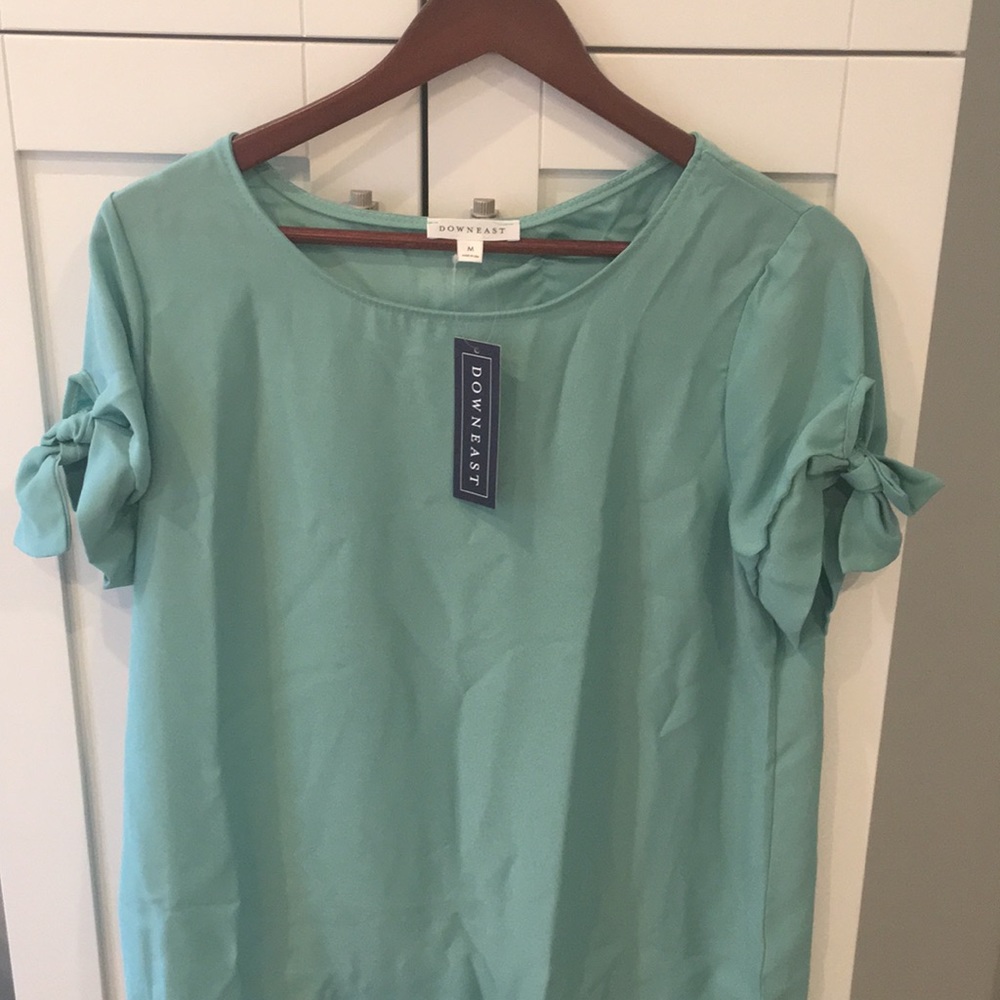 DownEast Elated Tie Blouse in Seafoam